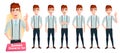 Business man characters vector set. Businessman male character in happy facial expression with standing pose and okay hand gesture Royalty Free Stock Photo