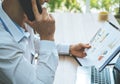 Business man checking the report on phone call communication Royalty Free Stock Photo