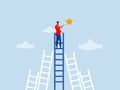 Business man on climb up ladder reaches stars target on sky. Achieve goal and dream,goal, achievement Royalty Free Stock Photo