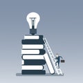 Business Man Climbing Books Stack To Light Bulb On Top New Creative Idea Concept Royalty Free Stock Photo