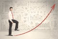 Business man climbing on red graph arrow concept Royalty Free Stock Photo