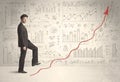 Business man climbing on red graph arrow concept Royalty Free Stock Photo