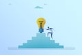 Business Man Climbing Stairs Up To Light Bulb New Idea Development Concept Royalty Free Stock Photo