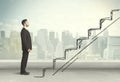 Business man climbing up on hand drawn staircase concept Royalty Free Stock Photo