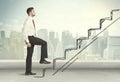 Business man climbing up on hand drawn staircase concept Royalty Free Stock Photo