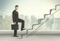 Business man climbing up on hand drawn staircase concept Royalty Free Stock Photo