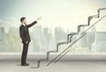 Business man climbing up on hand drawn staircase concept Royalty Free Stock Photo