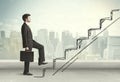 Business man climbing up on hand drawn staircase concept Royalty Free Stock Photo