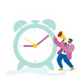 Business Man, Company Boss Character Yelling to Megaphone Standing at Huge Clock Managing Working Process