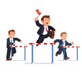 Business man competing in a steeplechase race Royalty Free Stock Photo