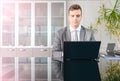 Business man at computer desk Royalty Free Stock Photo