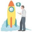 Business man construct big rocket illustration, Business concept