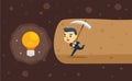 A business man is digging a cave for idea treasure. vector illustration