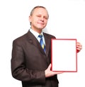 Business Man displaying a banner. Royalty Free Stock Photo