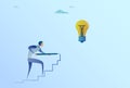 Business Man Drawing On Stairs Up To Light Bulb New Idea For Startup Concept Royalty Free Stock Photo