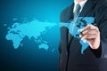 Business man drawing with world map Royalty Free Stock Photo
