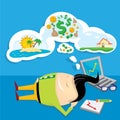 Business man dreaming. cartoon illustration Royalty Free Stock Photo