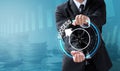 Business man drive compass to success Royalty Free Stock Photo