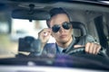 Business man driving a car Royalty Free Stock Photo