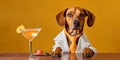 business man drunk dog drinking a cocktail generative AI Royalty Free Stock Photo