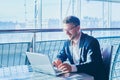 Business man entrepreneur working on computer, businessman reading emails Royalty Free Stock Photo