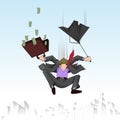 Business man falling with umbrella