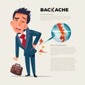 Business man feeling pain in back. Businessman suffering from b