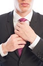 Business man fixing his neck tie Royalty Free Stock Photo