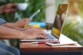 Business man of freelancer working using laptop computer in home Royalty Free Stock Photo