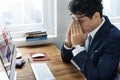 Business Man Frustrated Tired Office Desk Concept