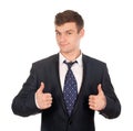 Business man gesturing thumbs up isolated on white Royalty Free Stock Photo