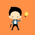 Business man get idea with hand pointing at light bulb Royalty Free Stock Photo