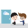 Business man giving keys for file sharing on cloud computing with customer, illustration vector in flat design Royalty Free Stock Photo