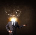 Business man with glowing exploding head Royalty Free Stock Photo