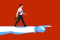 Business man going ahead to his goal with shown direction, vector illustration of a young man business dressed walking straight