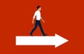 Business man going ahead to his goal with shown direction, vector illustration of a young man business dressed walking straight