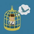 Business man in golden bird cage