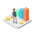 Business man with growing graph. Isometric manager or accountant.
