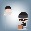 Business man hacked data by hacker, internet crime concept, illustration vector in flat design