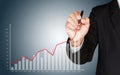 Business man hand drawing a growing graph, representing growth Royalty Free Stock Photo