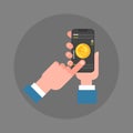 Business Man Hand Hold Smart Phone Making Mobile Payment Icon