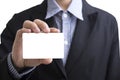 business man hand holding blank business card showing for identi Royalty Free Stock Photo