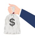 Business man hand holding money bag vector Royalty Free Stock Photo