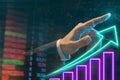 business man hand pointing graph business stock market graph trading analysis investment financial stock exchange graph chart Royalty Free Stock Photo