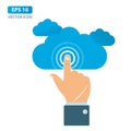 Business Man Hand Touching the Cloud Icon, Cloud Computing Concept. Vector Illustration Royalty Free Stock Photo