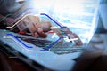 business man hand working on laptop computer on wooden desk as c Royalty Free Stock Photo