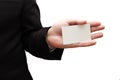 Business man handing a blank business card