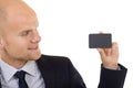 Business man handing a blank business card Royalty Free Stock Photo