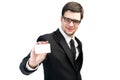 Business man handing a blank business card Royalty Free Stock Photo