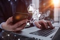 business man hands busy using cell phone at office desk Royalty Free Stock Photo